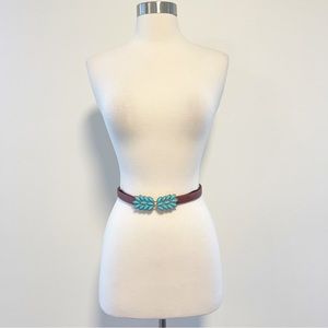 Raina Belts Moni 100% Leather with Gold and Turquoise Floral Buckle